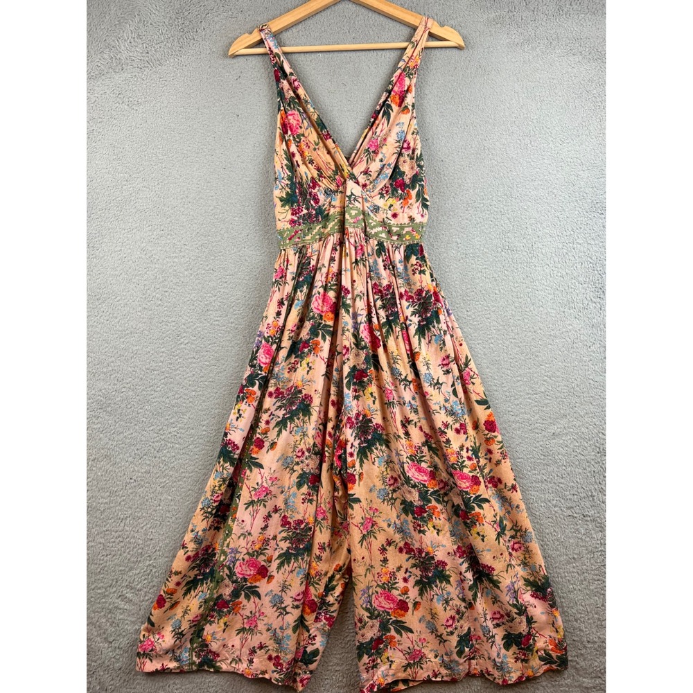 Plenty by Tracy Reese Peach Floral Wide Leg V-Neck Jumpsuit Size 6